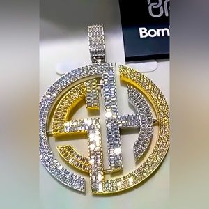 Custom Bust Down Fine 925 sterling silver over 18k White Gold Lab Diamonds VVS